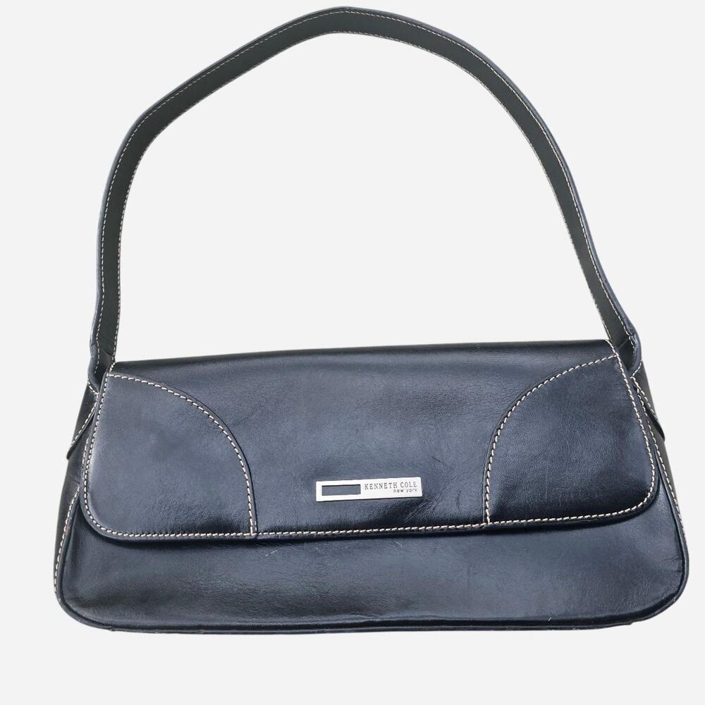 Y2K Kenneth Cole Black leather shoulder bag with White Stitching